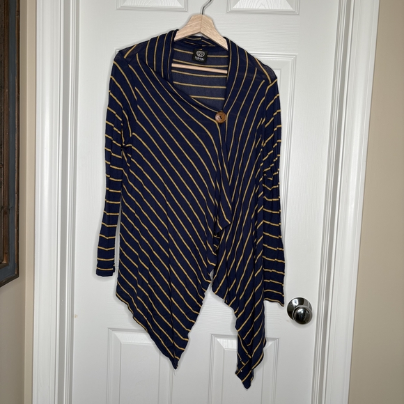 bobeau Sweaters - Bobeau Navy and Yellow Striped Cardigan Size Medium